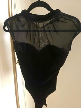 Vintage Flounce Black Velvet Sheer Mesh Mock Neck Top Goth Y2K Size M - Blouse